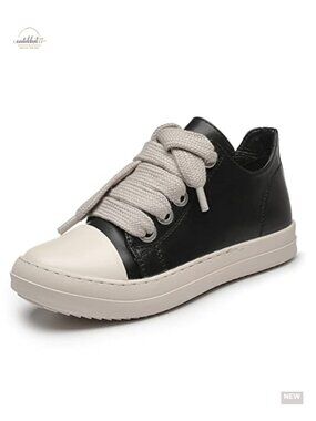 Womens Low Top Sneakers Thick Laces PU Leather Platform Comfort Walking Shoes